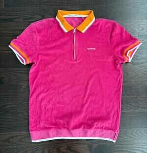 Vintage Gas Jeans Y2K Hot Pink Velour Half Zip Polo Shirt